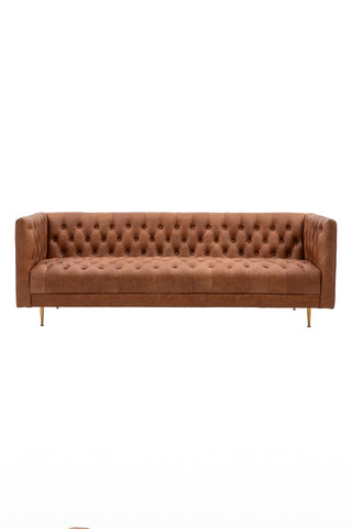 Cutout of the Chesterfield Antique Brown Leather 3-Seater Sofa on a white background.