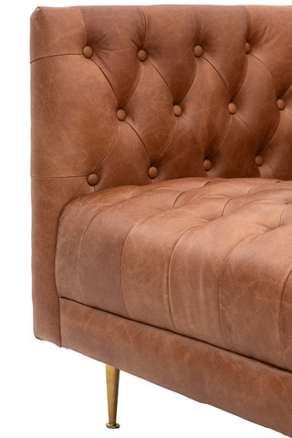 Close-up of the front/arm of the Chesterfield Antique Brown Leather 3-Seater Sofa.