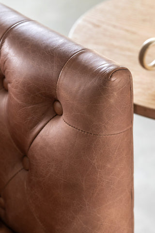 Close-up of the arm of the Chesterfield Antique Brown Leather 3-Seater Sofa.