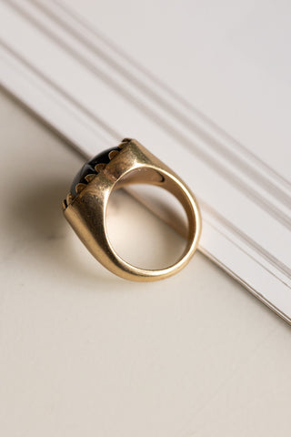 Close-up of the side of the Chunky Gold & Black Heart Ring.