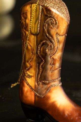 Close-up of the Cowboy Boot Christmas Tree Decoration.