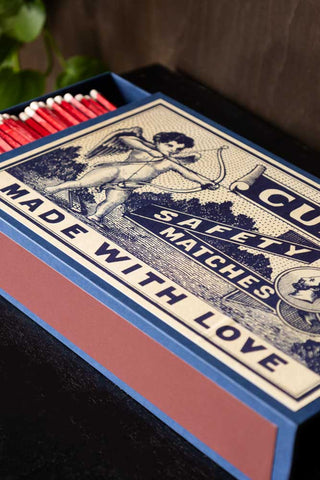 Close-up of the Cupid, Made With Love Giant Luxury Matchbox.