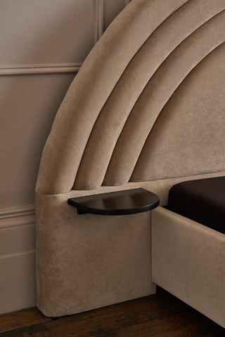 Close-up of the built-in bedside shelves on the Curve Bed Whisper.