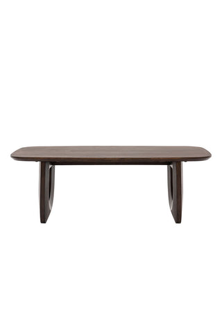 Cutout of the Curved Mango Wood Coffee Table on a white background.