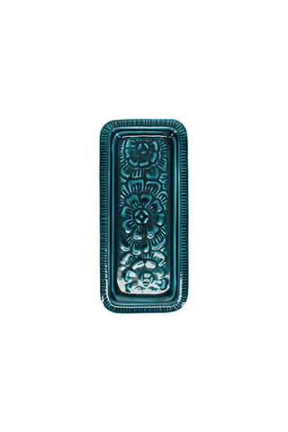 Cutout image of the Deep Blue Enamel Cast Style Trinket Tray on a white background.