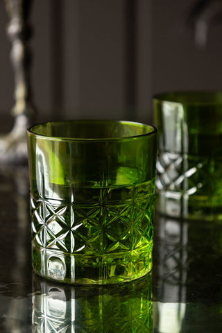 Green Whiskey Embossed Glass - Available in Two Designs