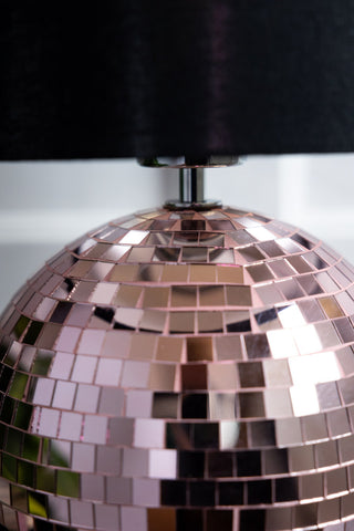 Close-up of the base of the Disco Ball Table Lamp in Pink.