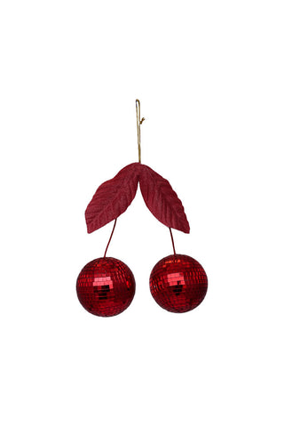 Cutout of the Disco Cherries Christmas Tree Decoration on a white background.