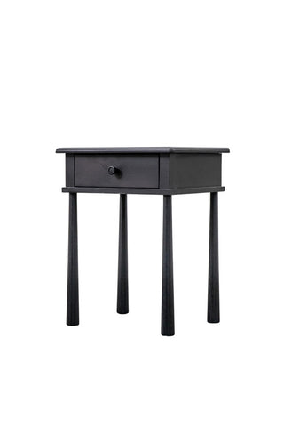 Cutout of the Elegant Black Bedside Table seen from a side angle. 