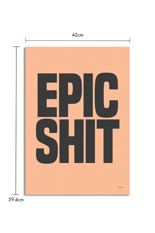 The Epic Shit Coral & Black Art Print - Unframed on a white background with dimension details.