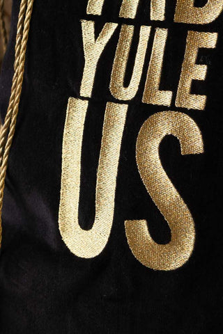 Detail shot of the text on the Fab Yule Us Velvet Christmas Sack.