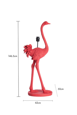 Cutout of the Fabulous Pink Ostrich Floor Lamp on a white background with dimension details.