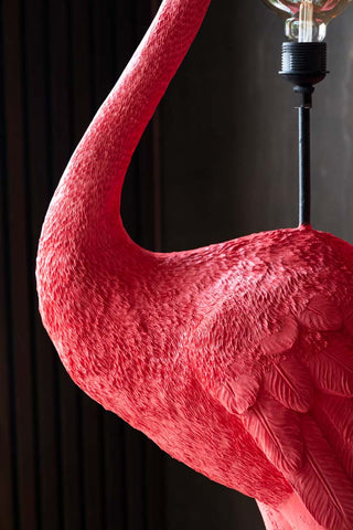 Detail shot of the Fabulous Pink Ostrich Floor Lamp seen from the side.