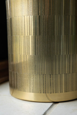 Detail shot of the design on the side of the Fine Line Detail Gold Effect Waste Bin.