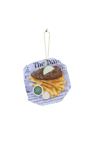 Cutout of the Fish & Chips Christmas Tree Decoration.