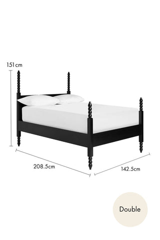 Cutout image of the Folk Bobbin Bed Double showing it's dimensions.