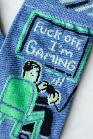 Detail shot of the design on the Fuck Off, I'm Gaming Mens Socks.