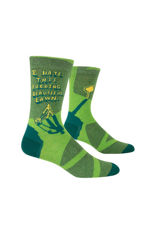 Cutout of the Fucking Beautiful Lawn Men's Socks on a white background.