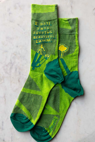 The Fucking Beautiful Lawn Men's Socks on a neutral background.