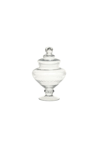 Cutout of the Glass Footed Jar on a white background.