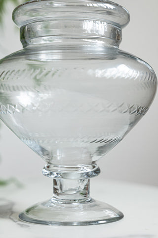 Close-up of the base of the Glass Footed Jar.