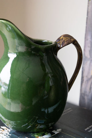 Close-up of the Glazed Jug in Olive Green.