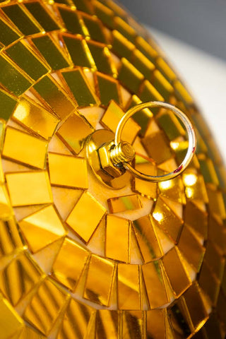 Close-up of the hook on the Gold Disco Ball - 20cm.