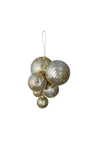 Cutout of the Gold Disco Ball Cluster Christmas Decoration on a white background.