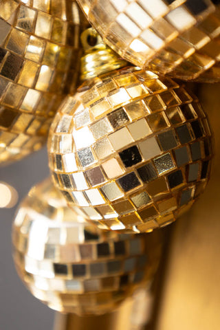 Close-up of the Gold Disco Ball Cluster Christmas Decoration.