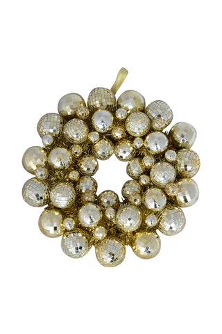 Cutout of the Gold Disco Ball Wreath on a white background.