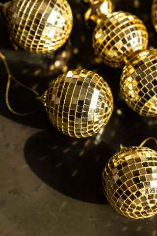 Detail image of one of the Gold Disco Balls