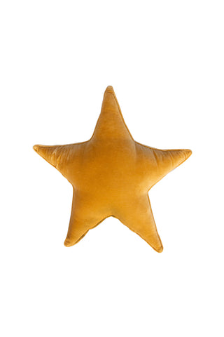 Cutout of the Velvet Star Cushion In Gold on a white background.