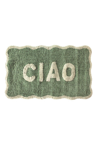 Cutout of the Green Ciao Bath Mat on a white background.