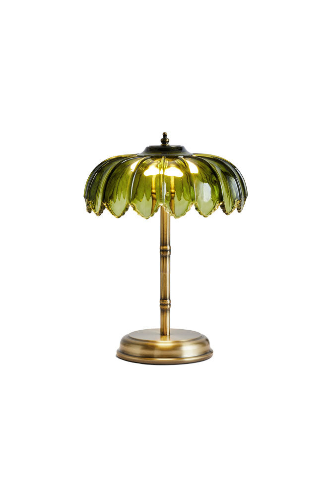 Cabinet Banker Lamp Gold Look Green Glass Shade Decorative Base