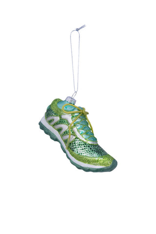 Cutout of the Green Trainer Christmas Tree Decoration on a white background.