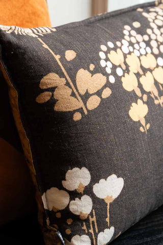 Close-up of the HKLiving Dark Florals Cotton Cushion.