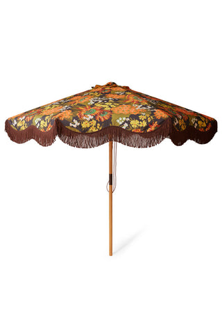 Cutout image of the HKliving Dark Florals Flourish Parasol on a white background.