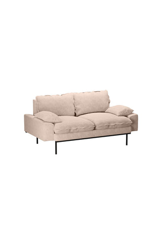 The HKliving Retro 2 Seater Sofa in Taupe Boucle on a white background, seen from a side angle. 