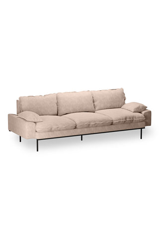 The HKliving Retro 4 Seater Sofa in Taupe Boucle on a white background, seen from a side angle. 