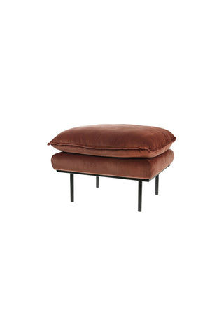 The HKliving Retro Footstool in Magnolia Velvet on a white background.