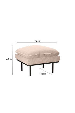 The HKliving Retro Footstool in Taupe Boucle on a white background with dimension details.