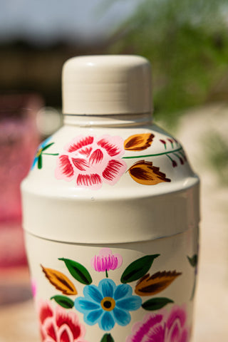 Close-up of the top part of the Hand Painted Floral Detail Cocktail Shaker.