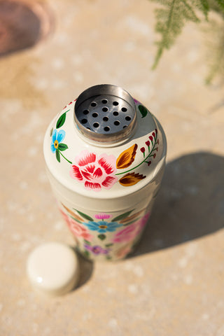 Close-up of the Hand Painted Floral Detail Cocktail Shaker seen from above.