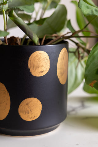 Detail shot of The Small Handcrafted Black & Metallic Planter.