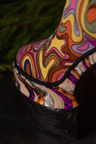 Detail shot of the side of the Handmade Groovy Platform Boots Decoration.