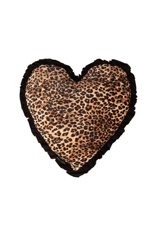 Cutout image of the Heart Leopard Print Velvet Ruffle Cushion.