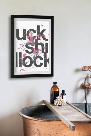 The Hidden Language Art Print - Unframed displayed on the wall in a frame, on a white wall above a bath styled with a bath tray.