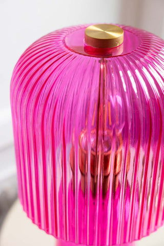 Close-up of the top of the Hot Pink Seventies Glass Table Lamp.