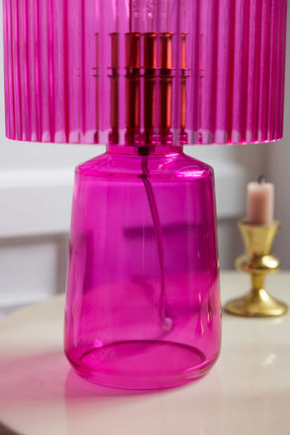 Close-up of the base of the Hot Pink Seventies Glass Table Lamp.