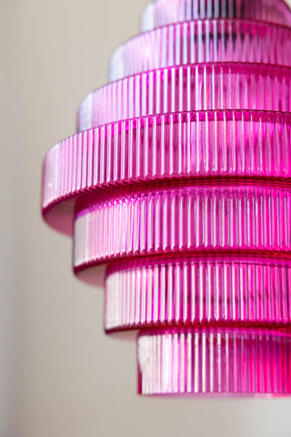 Close-up of the Hot Pink Tiered Glass Easyfit Ceiling Shade.